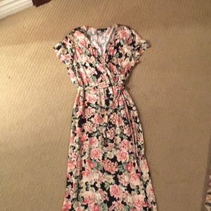 Olivaceous floral wrap maxi dress